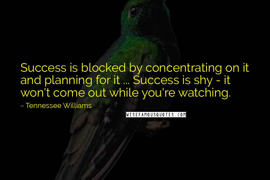 Tennessee Williams Quotes: Success is blocked by concentrating on it and planning for it ... Success is shy - it won't come out while you're watching.