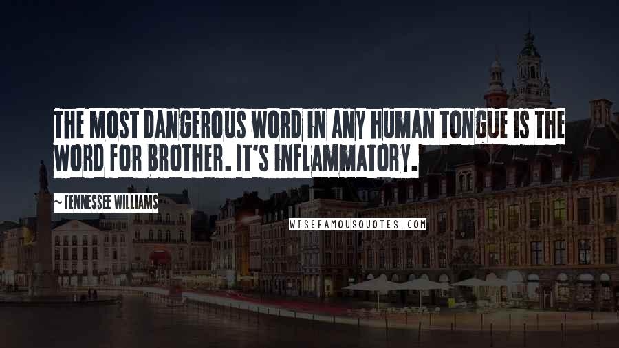 Tennessee Williams Quotes: The most dangerous word in any human tongue is the word for brother. It's inflammatory.