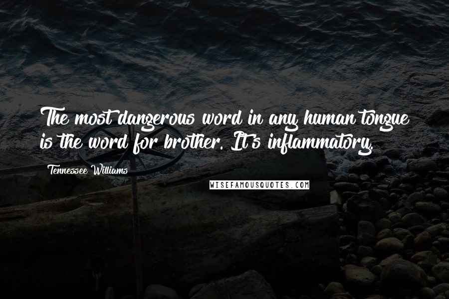 Tennessee Williams Quotes: The most dangerous word in any human tongue is the word for brother. It's inflammatory.