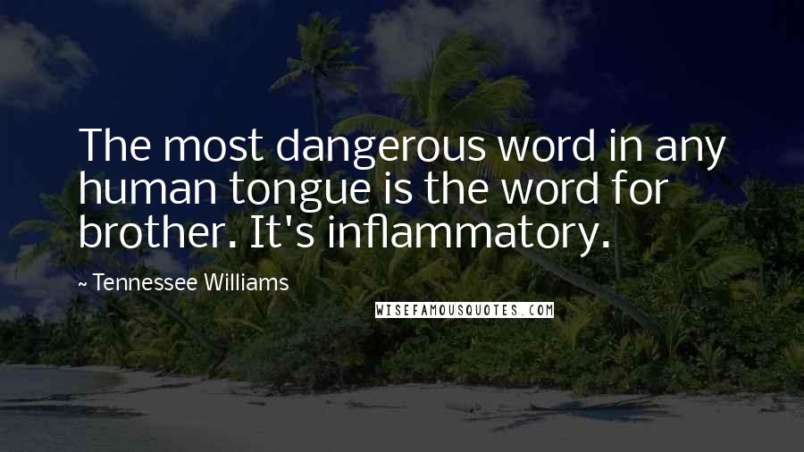 Tennessee Williams Quotes: The most dangerous word in any human tongue is the word for brother. It's inflammatory.