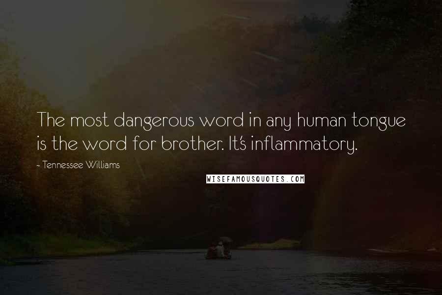 Tennessee Williams Quotes: The most dangerous word in any human tongue is the word for brother. It's inflammatory.