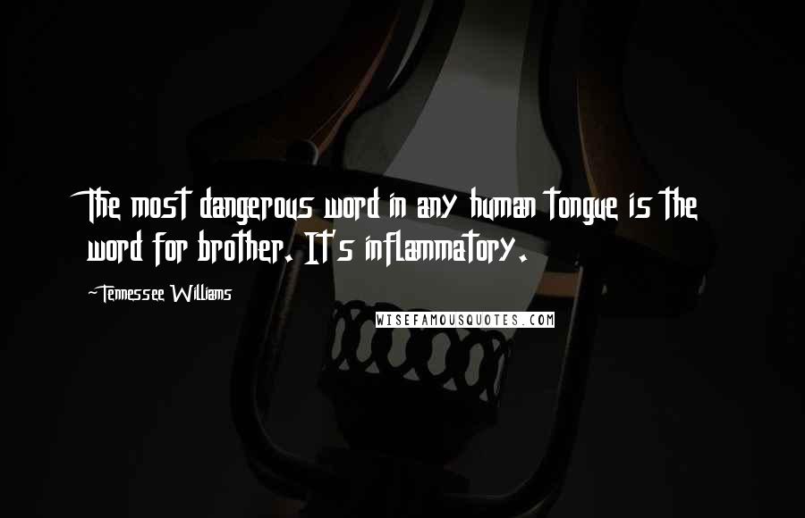 Tennessee Williams Quotes: The most dangerous word in any human tongue is the word for brother. It's inflammatory.