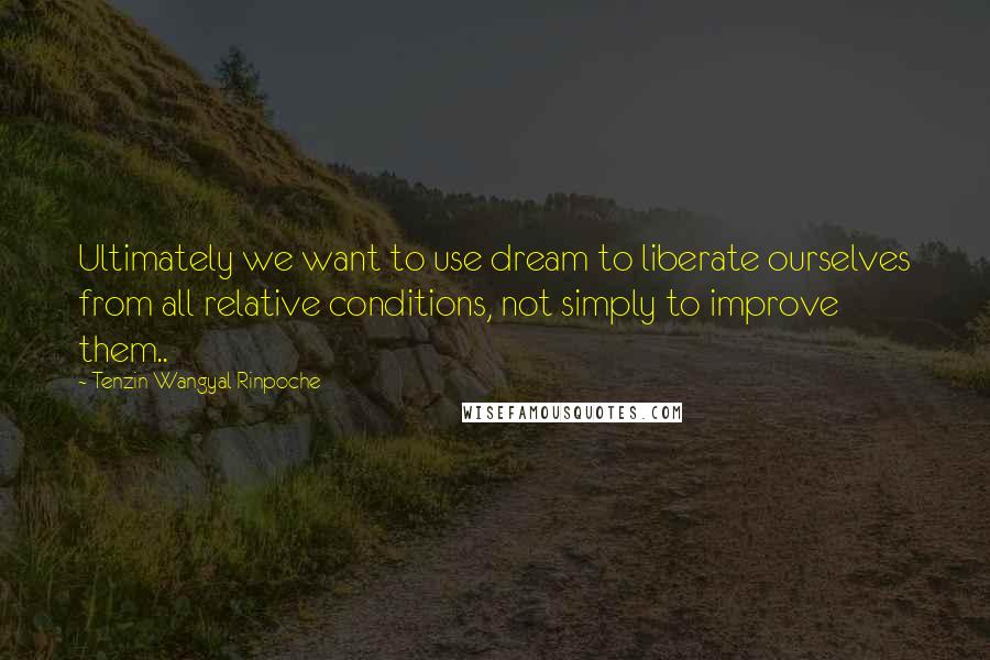 Tenzin Wangyal Rinpoche Quotes: Ultimately we want to use dream to liberate ourselves from all relative conditions, not simply to improve them..