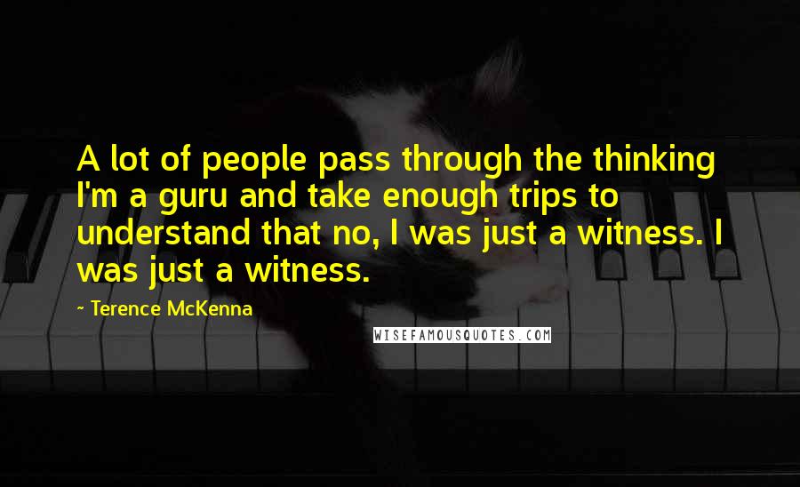 Terence McKenna Quotes: A lot of people pass through the thinking I'm a guru and take enough trips to understand that no, I was just a witness. I was just a witness.