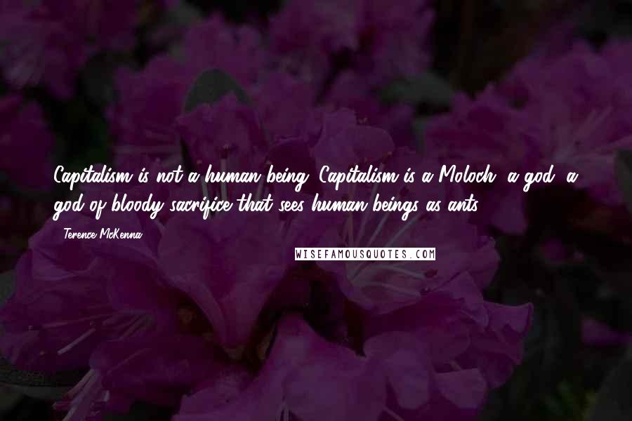 Terence McKenna Quotes: Capitalism is not a human being. Capitalism is a Moloch, a god, a god of bloody sacrifice that sees human beings as ants