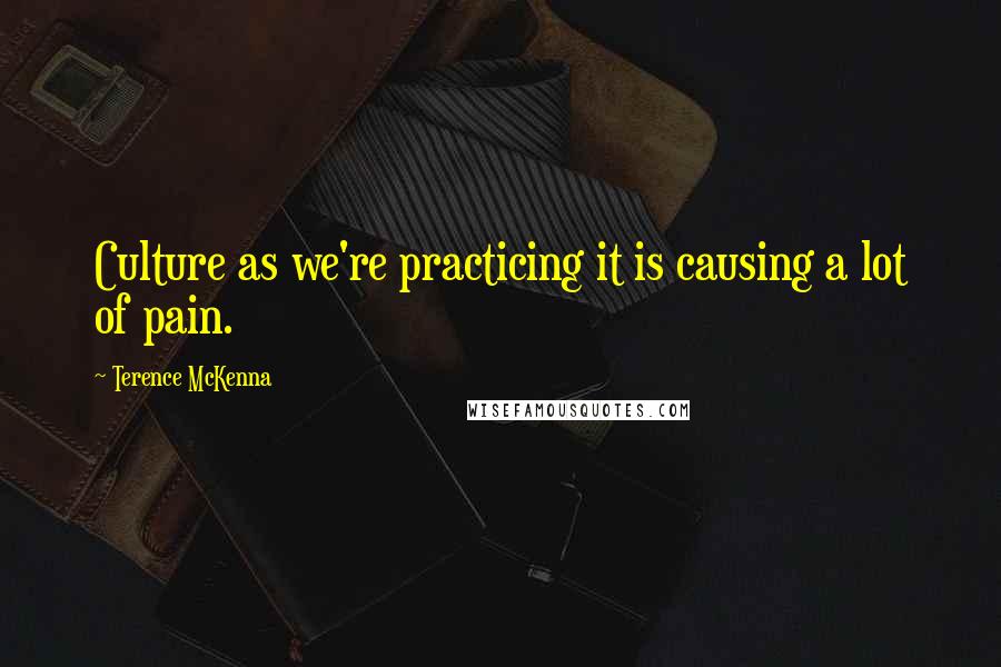 Terence McKenna Quotes: Culture as we're practicing it is causing a lot of pain.