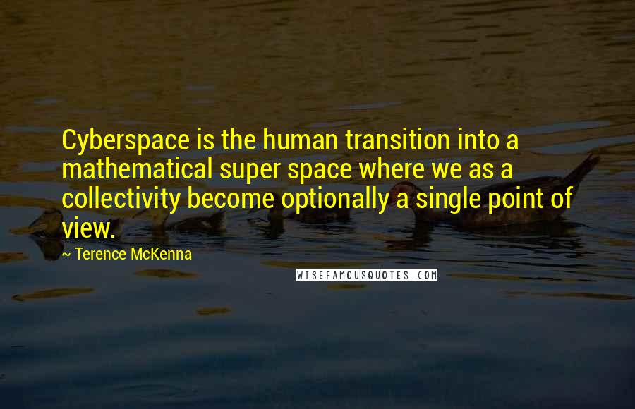 Terence McKenna Quotes: Cyberspace is the human transition into a mathematical super space where we as a collectivity become optionally a single point of view.