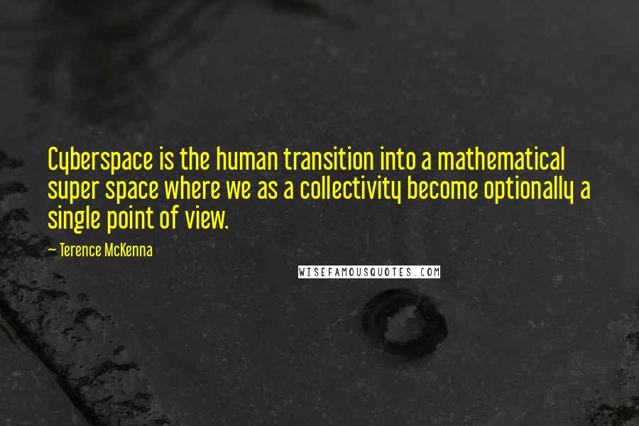 Terence McKenna Quotes: Cyberspace is the human transition into a mathematical super space where we as a collectivity become optionally a single point of view.