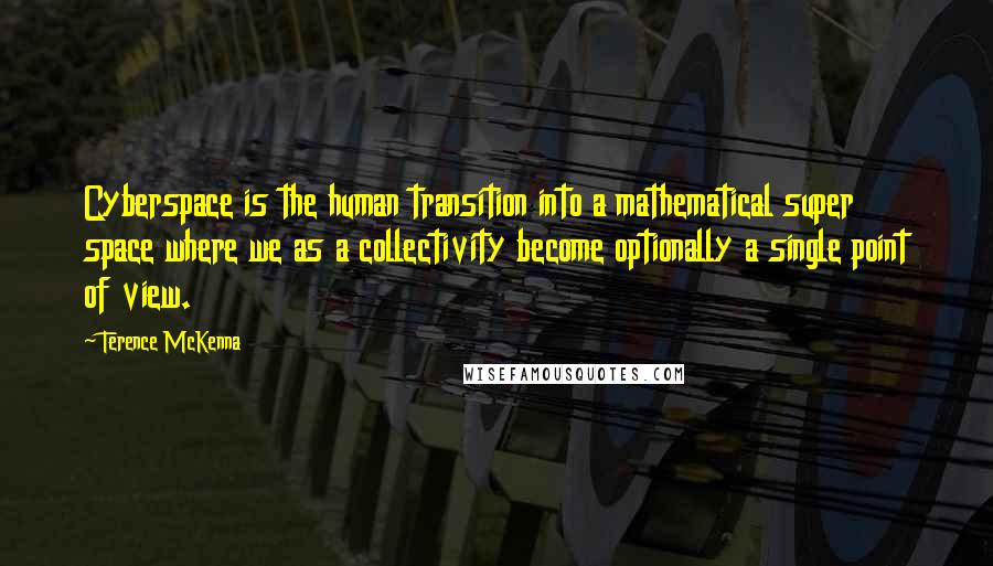 Terence McKenna Quotes: Cyberspace is the human transition into a mathematical super space where we as a collectivity become optionally a single point of view.