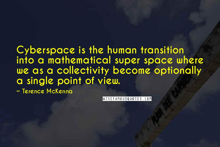 Terence McKenna Quotes: Cyberspace is the human transition into a mathematical super space where we as a collectivity become optionally a single point of view.