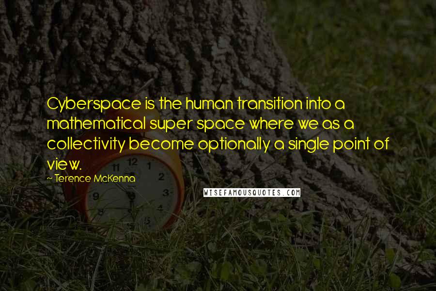 Terence McKenna Quotes: Cyberspace is the human transition into a mathematical super space where we as a collectivity become optionally a single point of view.