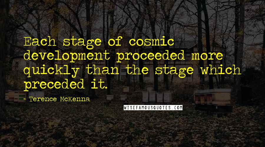 Terence McKenna Quotes: Each stage of cosmic development proceeded more quickly than the stage which preceded it.