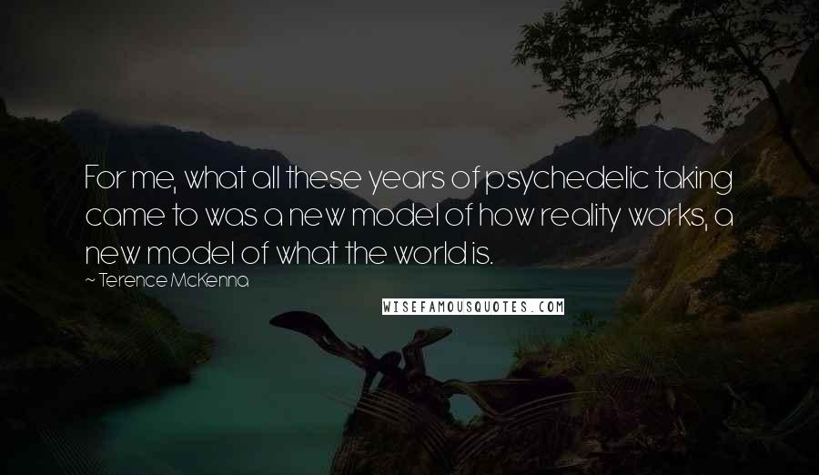 Terence McKenna Quotes: For me, what all these years of psychedelic taking came to was a new model of how reality works, a new model of what the world is.