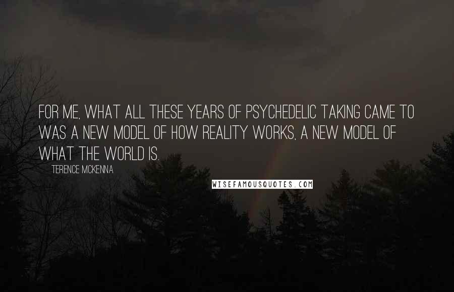 Terence McKenna Quotes: For me, what all these years of psychedelic taking came to was a new model of how reality works, a new model of what the world is.