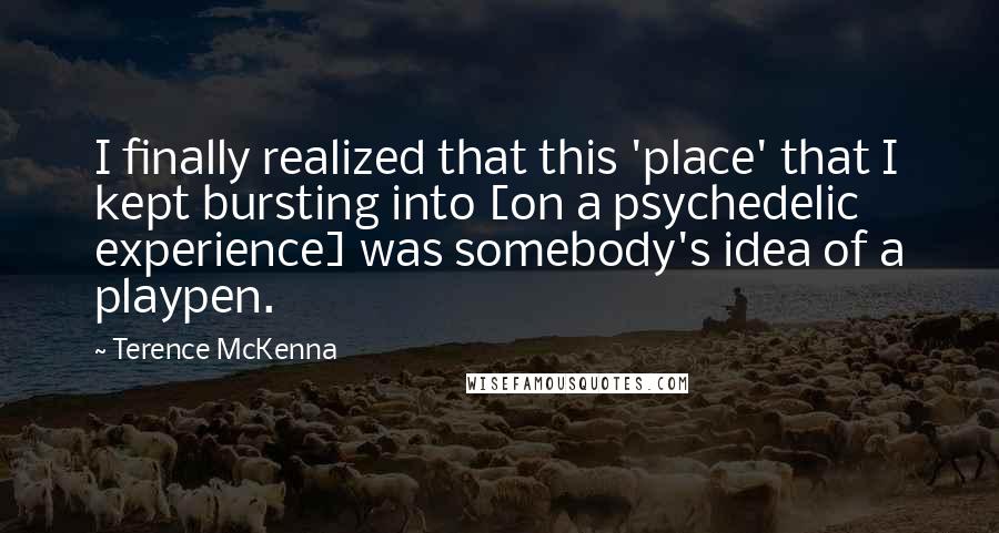Terence McKenna Quotes: I finally realized that this 'place' that I kept bursting into [on a psychedelic experience] was somebody's idea of a playpen.