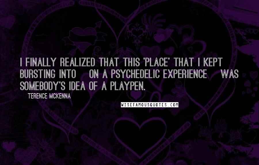 Terence McKenna Quotes: I finally realized that this 'place' that I kept bursting into [on a psychedelic experience] was somebody's idea of a playpen.