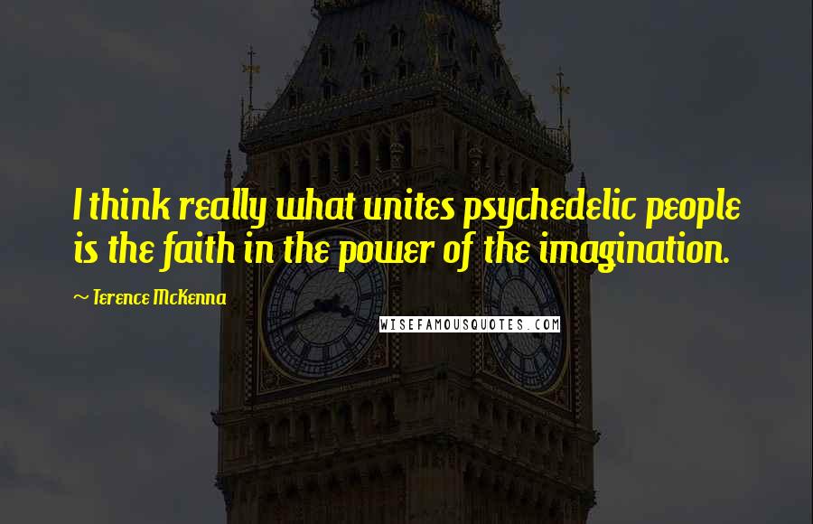 Terence McKenna Quotes: I think really what unites psychedelic people is the faith in the power of the imagination.