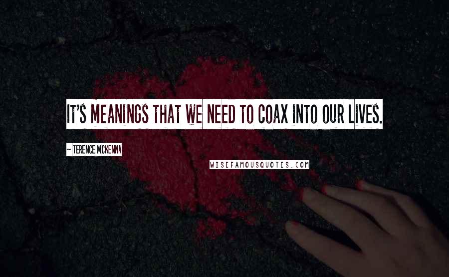 Terence McKenna Quotes: It's meanings that we need to coax into our lives.