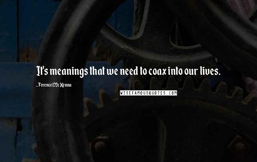 Terence McKenna Quotes: It's meanings that we need to coax into our lives.