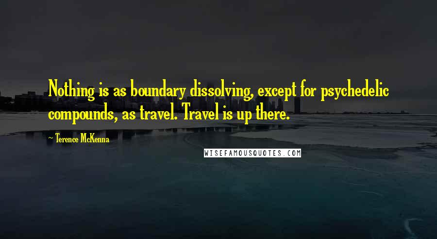 Terence McKenna Quotes: Nothing is as boundary dissolving, except for psychedelic compounds, as travel. Travel is up there.