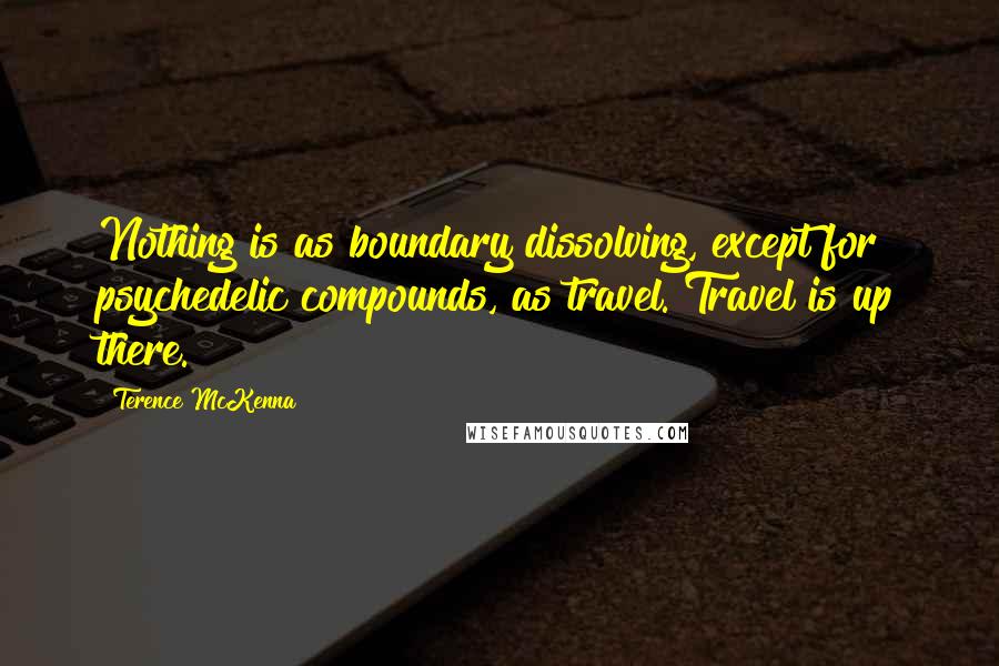 Terence McKenna Quotes: Nothing is as boundary dissolving, except for psychedelic compounds, as travel. Travel is up there.