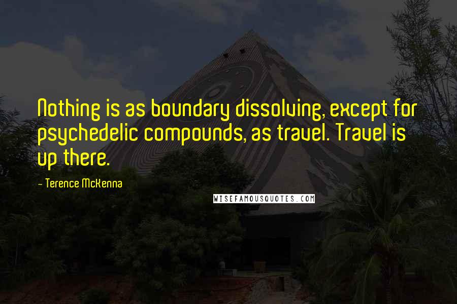 Terence McKenna Quotes: Nothing is as boundary dissolving, except for psychedelic compounds, as travel. Travel is up there.