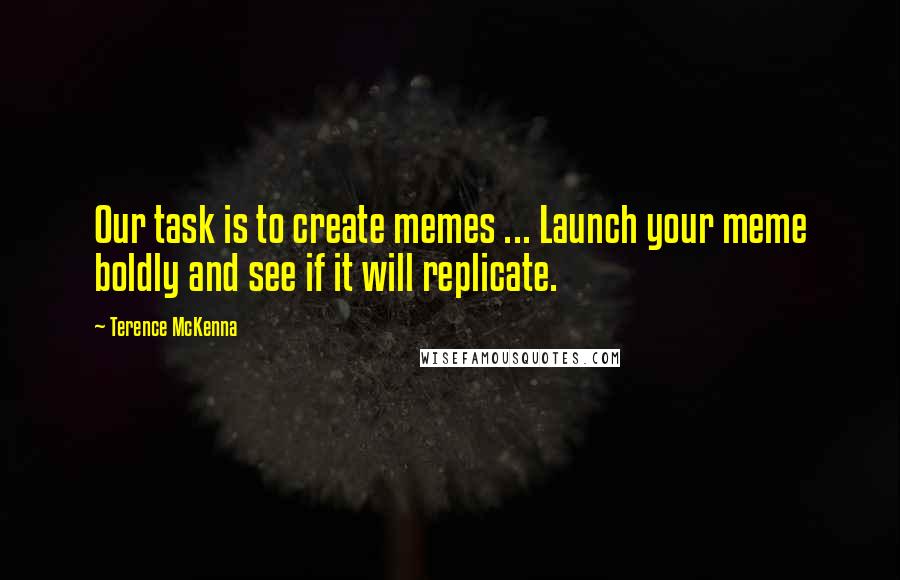 Terence McKenna Quotes: Our task is to create memes ... Launch your meme boldly and see if it will replicate.