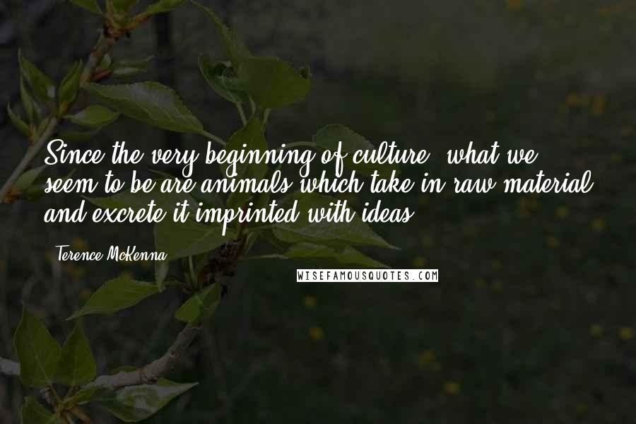 Terence McKenna Quotes: Since the very beginning of culture, what we seem to be are animals which take in raw material and excrete it imprinted with ideas.