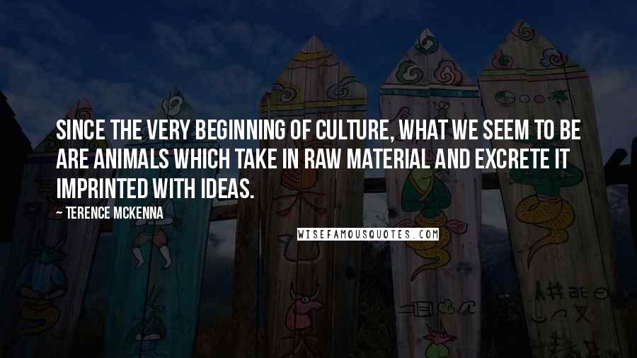 Terence McKenna Quotes: Since the very beginning of culture, what we seem to be are animals which take in raw material and excrete it imprinted with ideas.