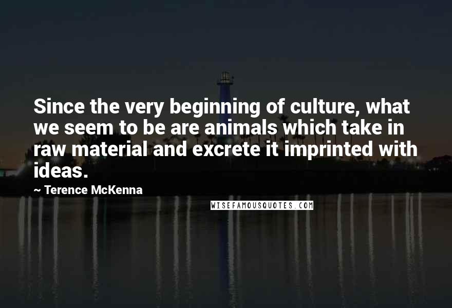 Terence McKenna Quotes: Since the very beginning of culture, what we seem to be are animals which take in raw material and excrete it imprinted with ideas.