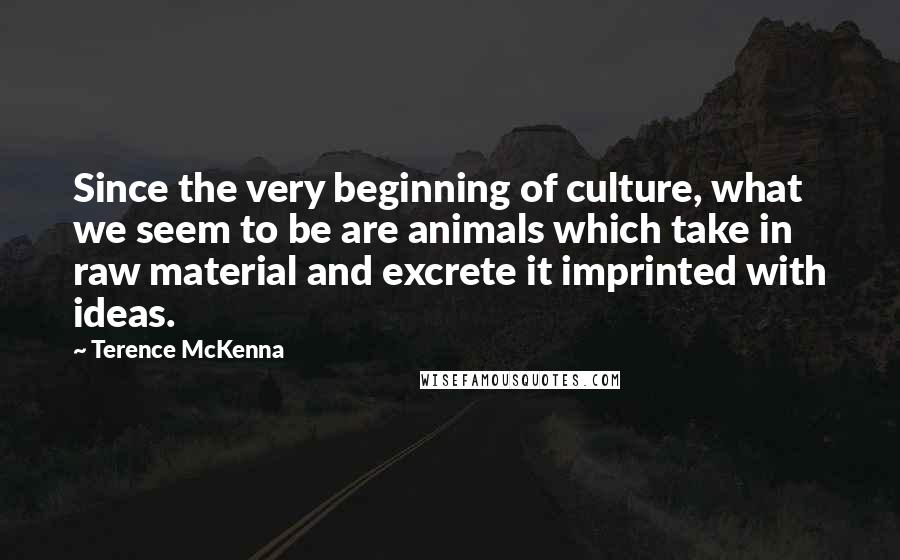 Terence McKenna Quotes: Since the very beginning of culture, what we seem to be are animals which take in raw material and excrete it imprinted with ideas.