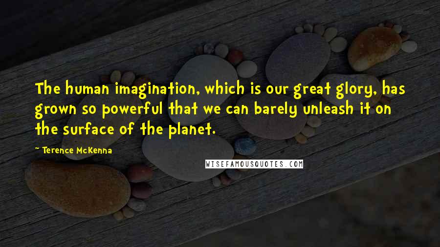Terence McKenna Quotes: The human imagination, which is our great glory, has grown so powerful that we can barely unleash it on the surface of the planet.