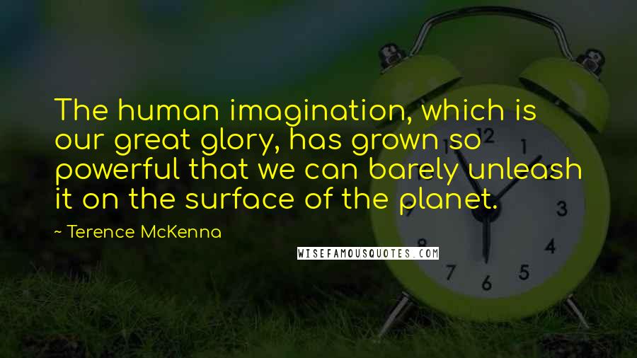 Terence McKenna Quotes: The human imagination, which is our great glory, has grown so powerful that we can barely unleash it on the surface of the planet.
