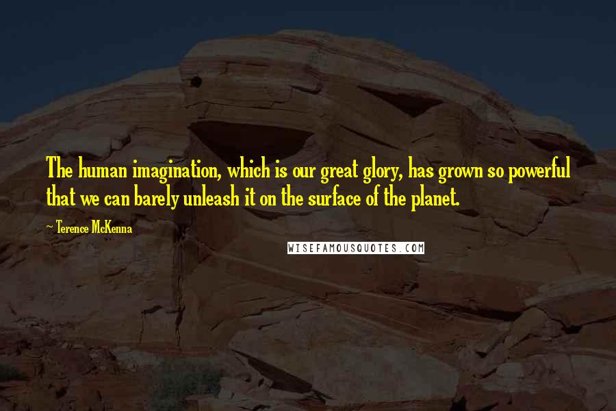 Terence McKenna Quotes: The human imagination, which is our great glory, has grown so powerful that we can barely unleash it on the surface of the planet.