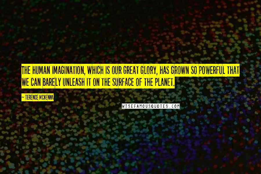 Terence McKenna Quotes: The human imagination, which is our great glory, has grown so powerful that we can barely unleash it on the surface of the planet.