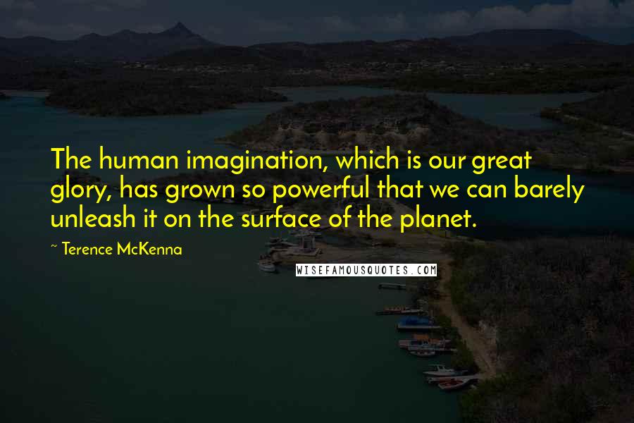 Terence McKenna Quotes: The human imagination, which is our great glory, has grown so powerful that we can barely unleash it on the surface of the planet.