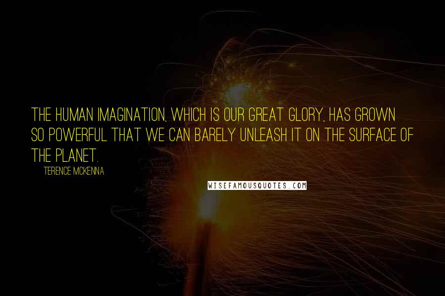 Terence McKenna Quotes: The human imagination, which is our great glory, has grown so powerful that we can barely unleash it on the surface of the planet.