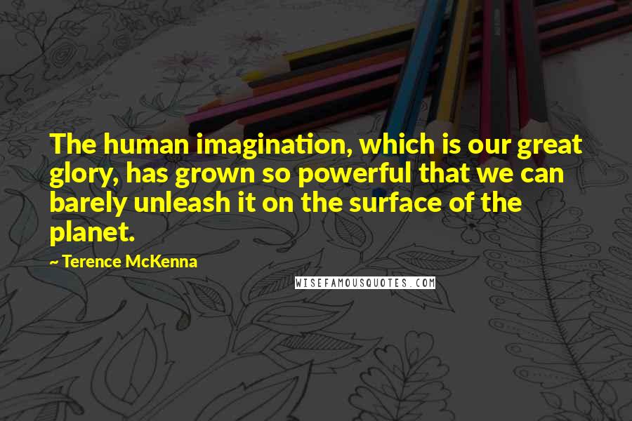 Terence McKenna Quotes: The human imagination, which is our great glory, has grown so powerful that we can barely unleash it on the surface of the planet.
