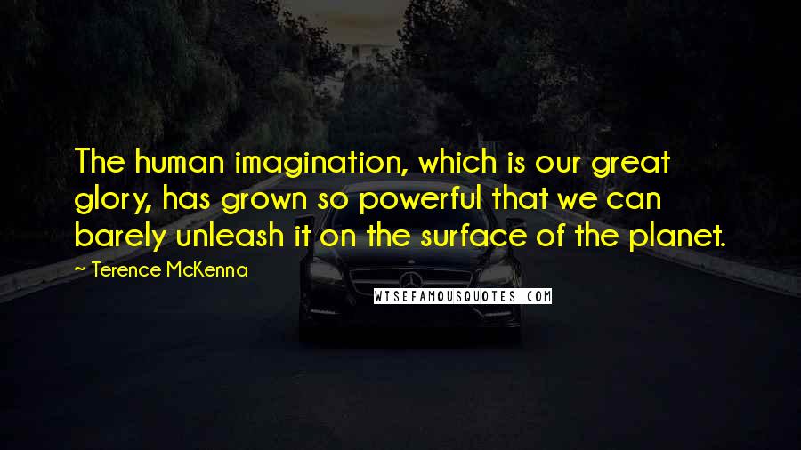 Terence McKenna Quotes: The human imagination, which is our great glory, has grown so powerful that we can barely unleash it on the surface of the planet.