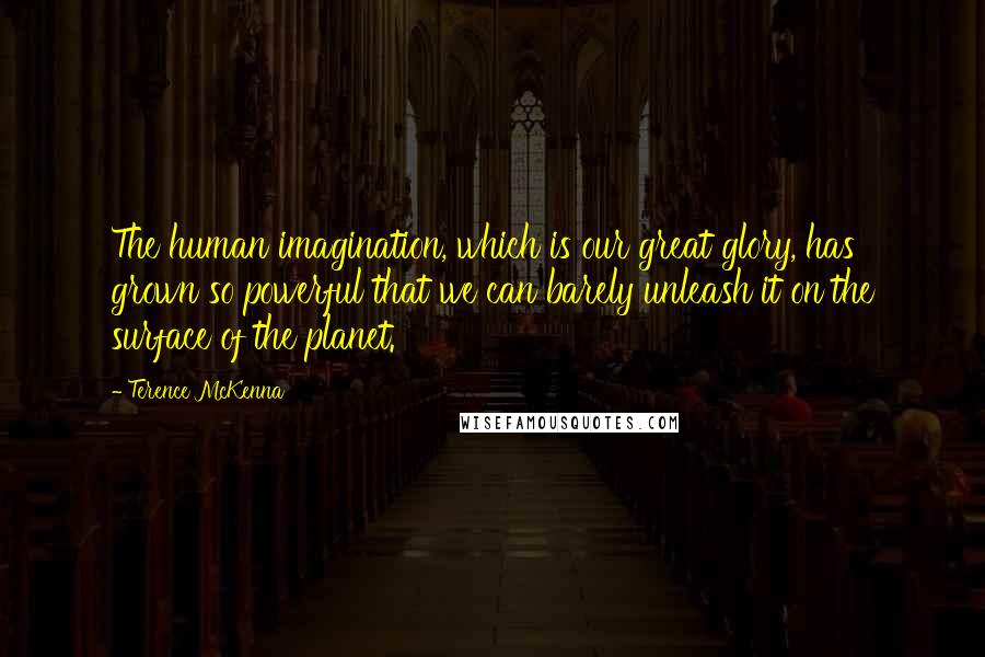 Terence McKenna Quotes: The human imagination, which is our great glory, has grown so powerful that we can barely unleash it on the surface of the planet.