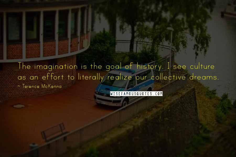 Terence McKenna Quotes: The imagination is the goal of history. I see culture as an effort to literally realize our collective dreams.
