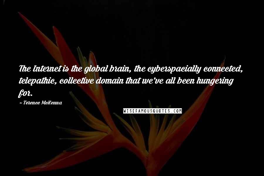 Terence McKenna Quotes: The Internet is the global brain, the cyberspacially connected, telepathic, collective domain that we've all been hungering for.