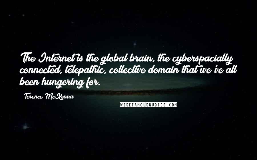 Terence McKenna Quotes: The Internet is the global brain, the cyberspacially connected, telepathic, collective domain that we've all been hungering for.