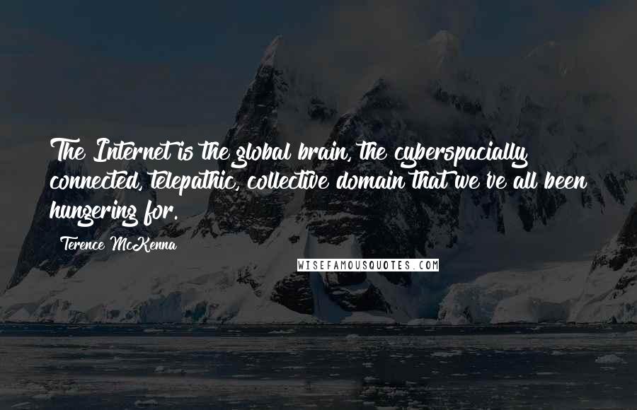 Terence McKenna Quotes: The Internet is the global brain, the cyberspacially connected, telepathic, collective domain that we've all been hungering for.