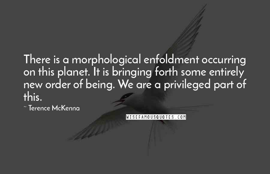 Terence McKenna Quotes: There is a morphological enfoldment occurring on this planet. It is bringing forth some entirely new order of being. We are a privileged part of this.