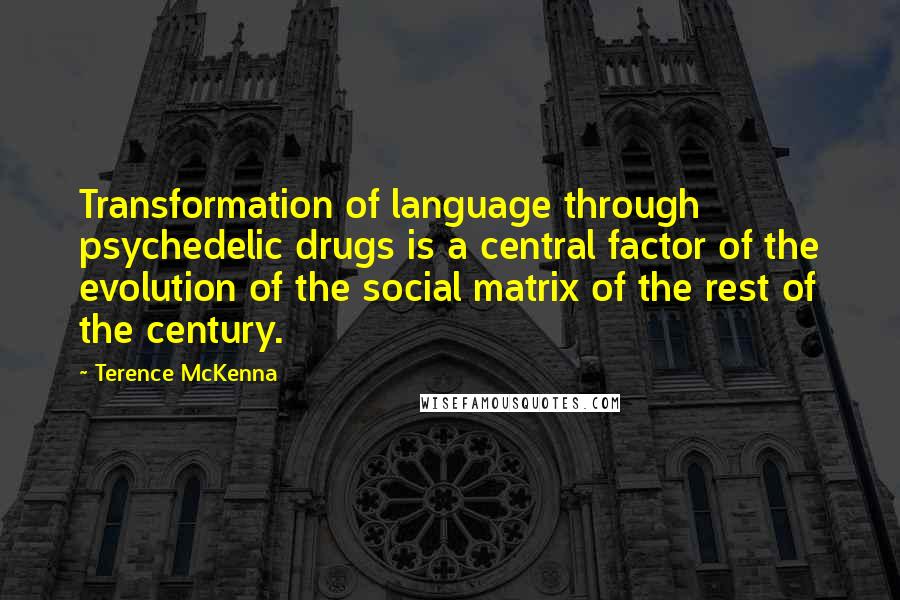 Terence McKenna Quotes: Transformation of language through psychedelic drugs is a central factor of the evolution of the social matrix of the rest of the century.