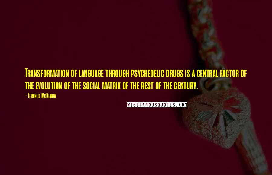 Terence McKenna Quotes: Transformation of language through psychedelic drugs is a central factor of the evolution of the social matrix of the rest of the century.