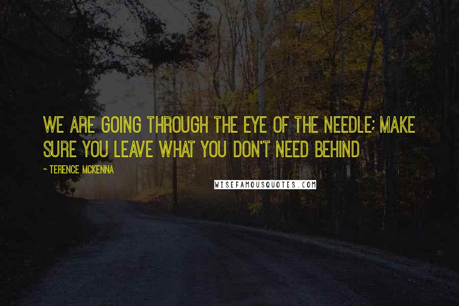 Terence McKenna Quotes: We are going through the eye of the needle; make sure you leave what you don't need behind