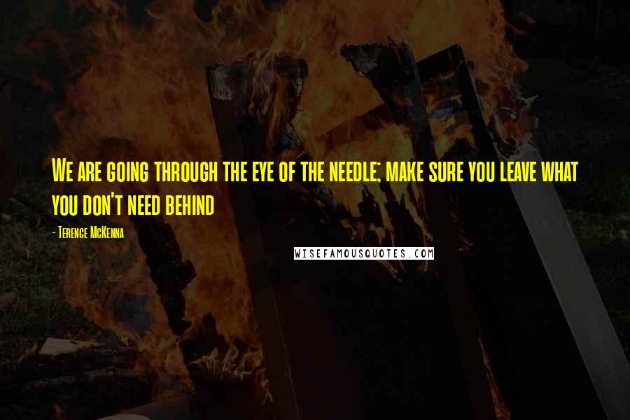 Terence McKenna Quotes: We are going through the eye of the needle; make sure you leave what you don't need behind