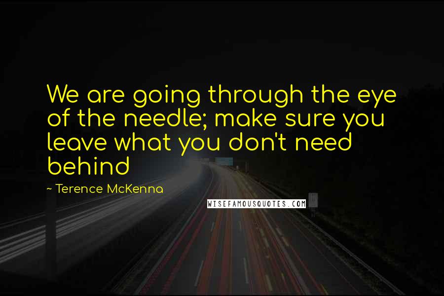 Terence McKenna Quotes: We are going through the eye of the needle; make sure you leave what you don't need behind